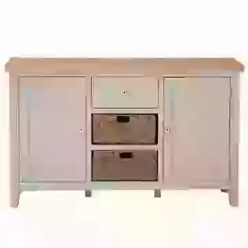 Large Sideboard with Baskets and Drawer Storage Grey or White Painted Finish and Washed Oak Top